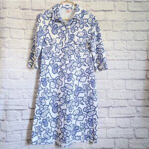 Persifor Winpenny Shirt Dress M White Blue Floral Print Shift Preppy Nautical